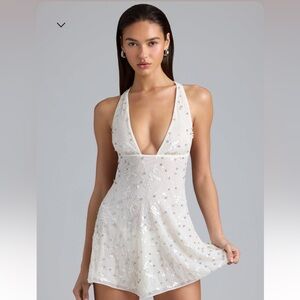 Oh Polly Embellished Multi-Strap Mini Dress in Ivory